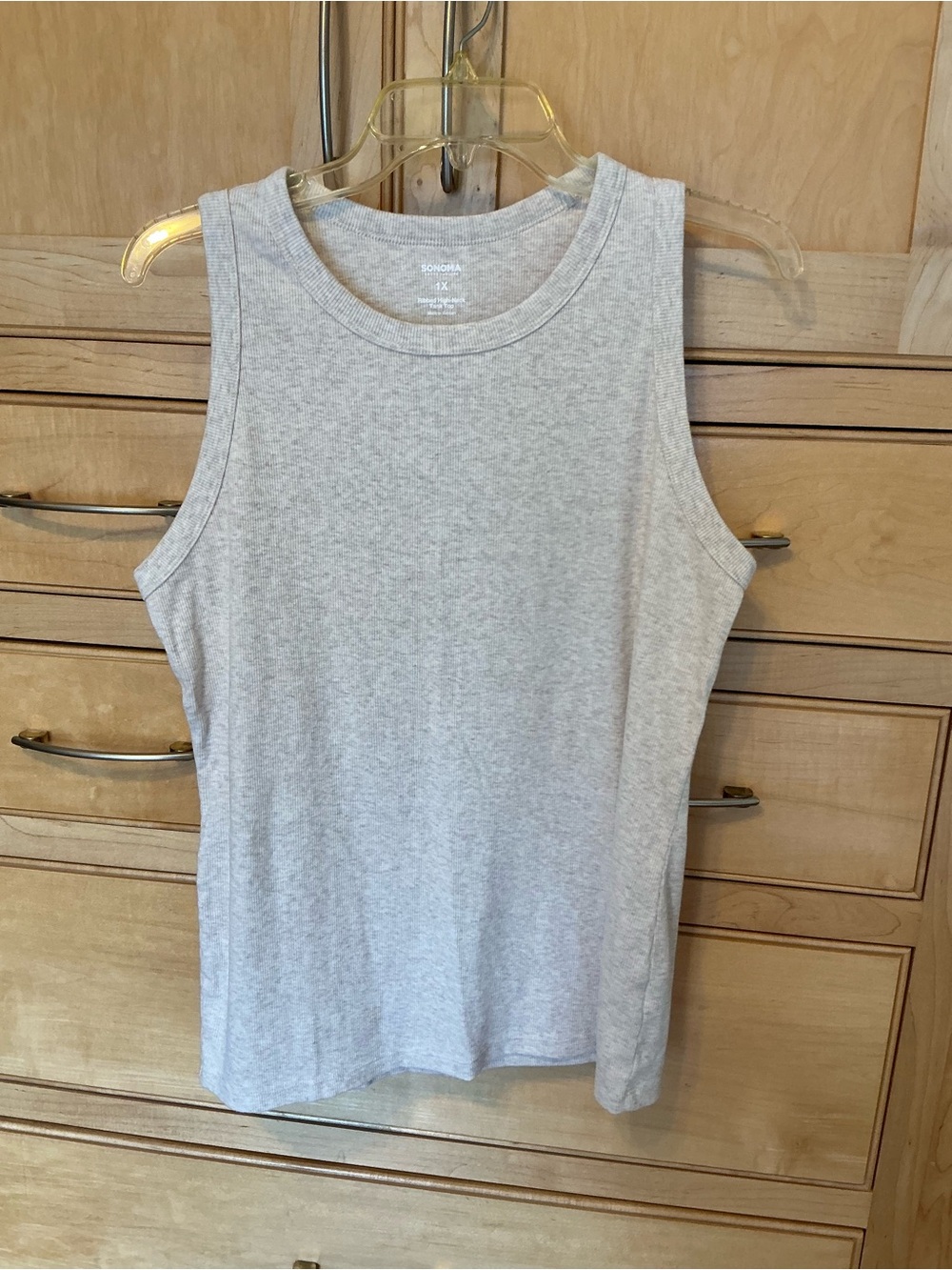SONOMA women’s Ribbed Tank Top Beige 1X like new cotton blend -stretchy